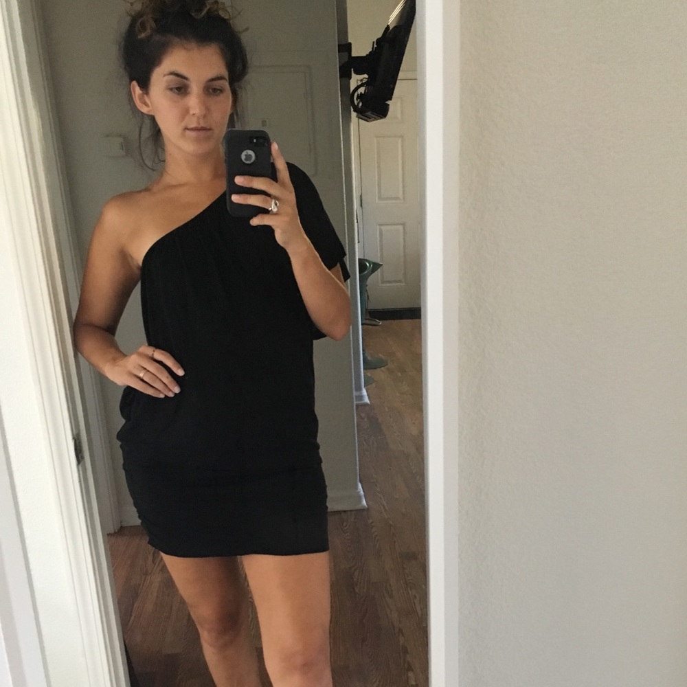 Free People One Shoulder Black Mini Dress